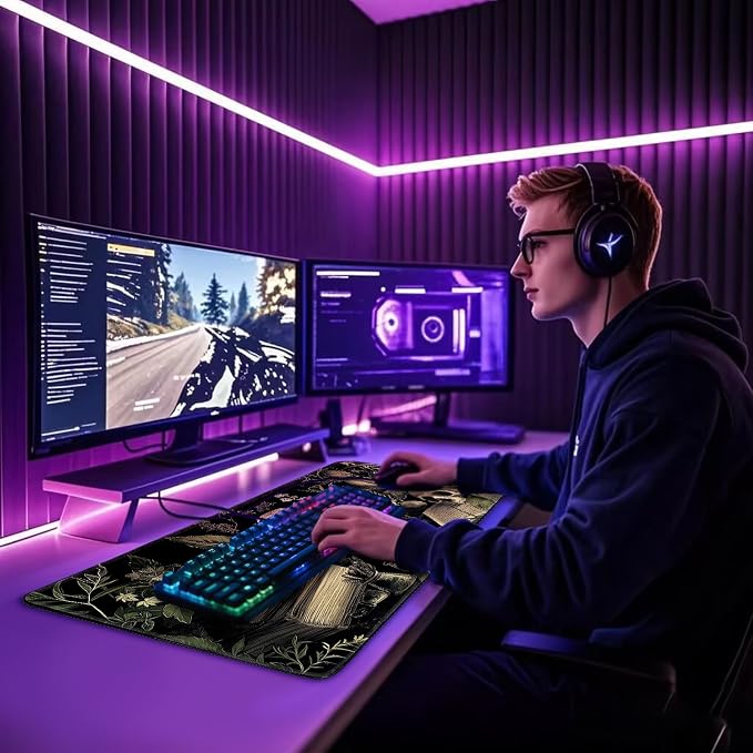 Gothic Dark Botanical Large Gaming Mouse Pad Desk Mat 31.5"x15.7" | Extended Mousepad, Non-Slip Rubber Base , Stitched Edges, for Computer/Laptop/Office/Home - Image 8
