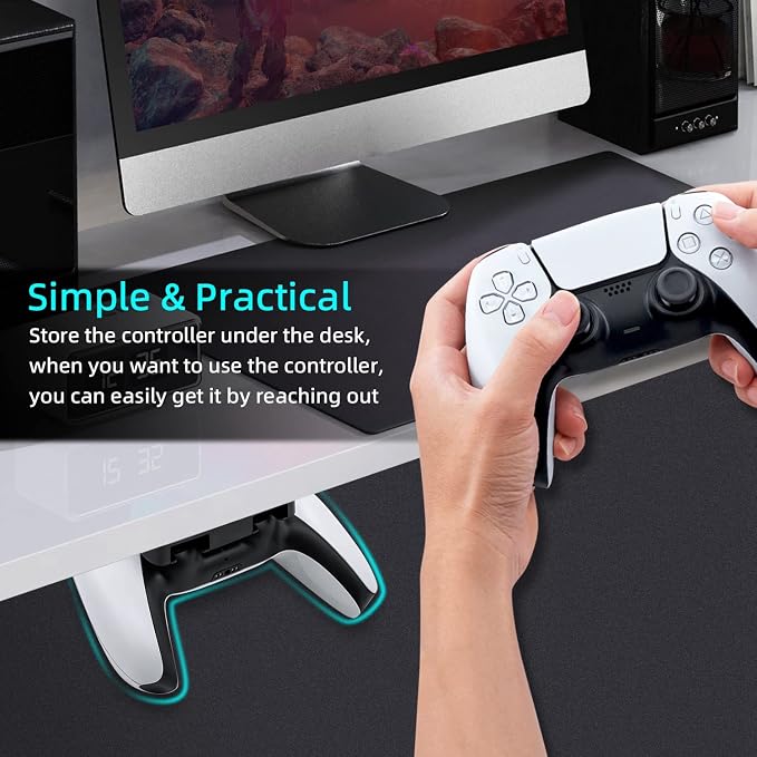 Mcbazel Under Desk Mount for PS5/PS4 Controller, Table Stand Holder Compatible with PlayStation 5/4 Controller - Black - Image 4