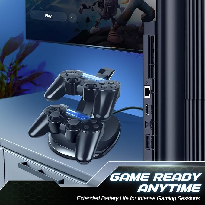 TNP Compatible with PS3 Controller Charger Stand for Sony Playstation 3 Controller compatible with Dualshock 3 Charging, 2 Tier Docking Station Stand and 2 USB PS3 Cable ports with LED Indicators - Image 5