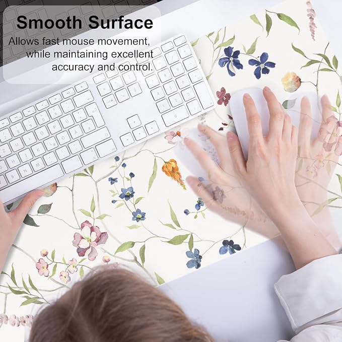 QiyI PU Leather Large Mouse Pad, 31.5" x 11.8", Watercolor Flowers | Desk Décor Accessories, Extended Size, Waterproof & Easy to Clean, Smooth Surface, Non Slip Desk Organization - Image 4