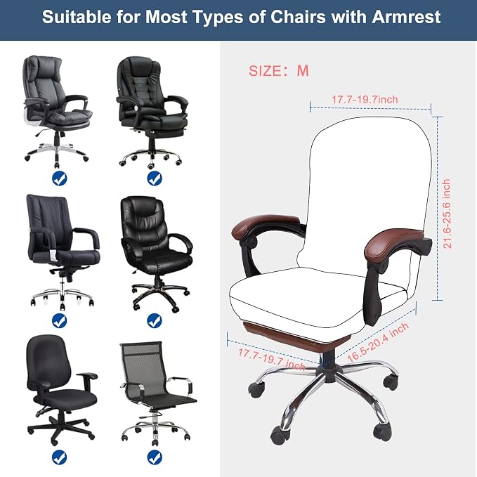 NeColorLife Office Chair Cover with Armrest Covers,Medium,Black | Thick Stretch Jacquard Fabric Helps Protect Office and Desk Chairs From Daily Wear; Includes 2 Armrest Covers. - Image 5