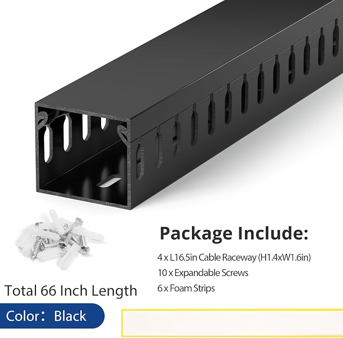 1.4"H x 1.6"W Cable Raceway, 66in Under Desk Wire Management Channel, Black - Image 4