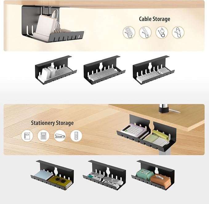 Syeeiex Under Desk Cable Management Tray, Cord Management, Black, 17inch - Image 3