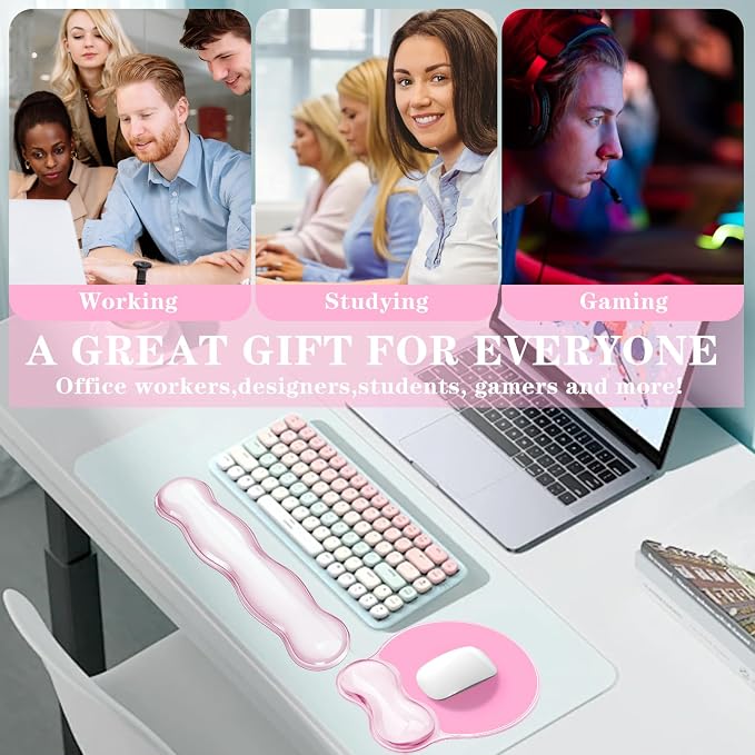 Gel Wrist Rest for Keyboard and Mouse Pad Set - Clear Pink - Image 8