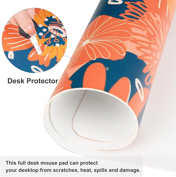 QiyI PU Leather Large Mouse Pad, Office Decor, 31.5" x 11.8", Orange Flower | Desk Décor Accessories, Extended Size, Waterproof & Easy to Clean, Smooth Surface, Non Slip Desk Organization - Image 5