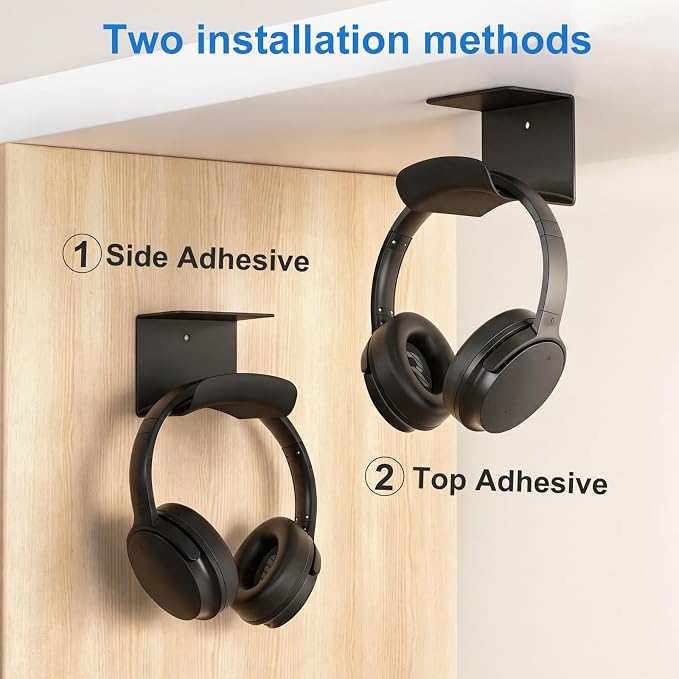 Headphone Holder, Aluminum Headset Hanger with Adhesive Mount | Space Saving Headphone Stand for Gaming Desk, Computer, Office Setup, Black - Image 3