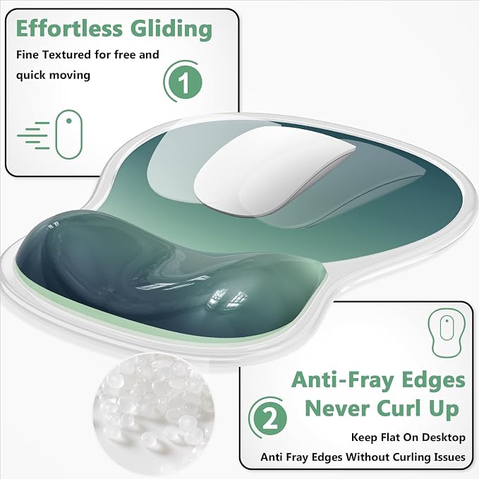 AKIT Ergonomic Mouse Pad and Keyboard Wrist Rest Set, Gel Mousepad, Green - Image 5