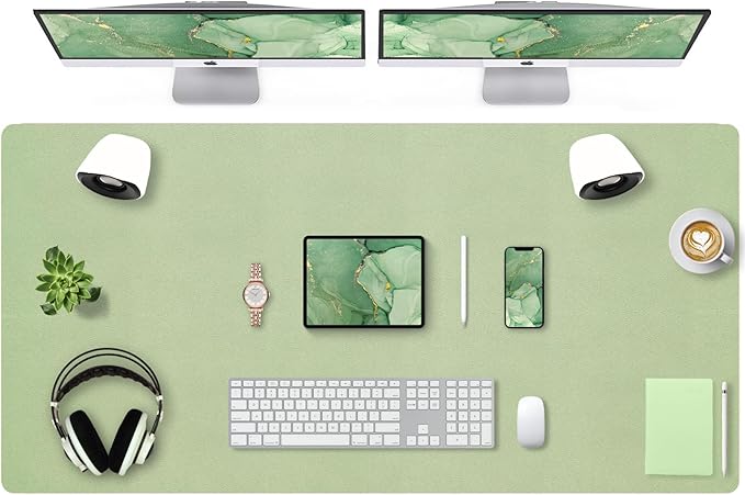 Bloss 47.2" x 24" Large Desk Mat, Leather Desk Mat, Large Mouse Pad + Keyboard Pad, Non-Slip Desk Mat Protector for Office, Home - Green by Bloss