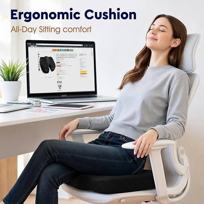 TushGuard Office/Car Seat Cushion, Non-Slip Sciatica & Back Coccyx Tailbone Pain Relief Chair Pad, Memory Foam Butt Pillow for Computer Desk, Wheelchair, Driving (Black) (Pack of 2) - Image 4