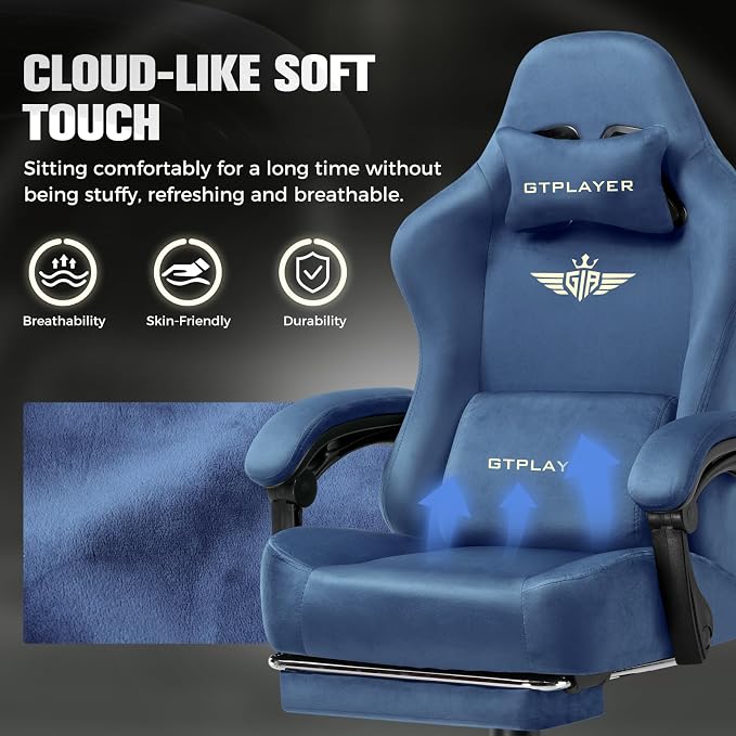 GTPLAYER Big and Tall Gaming Chair 400lbs Heavy Duty Office Chair with Foot Rest, High Back Pocket Spring Ergonomic Computer Chair for Adults, Wide Comfy Seated Cushion with Linkage Armrests, Blue - Image 6