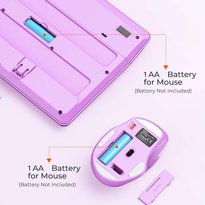 MEETION Wireless Keyboard and Mouse Combo, Full-Size with Wrist Rest Purple - Image 4