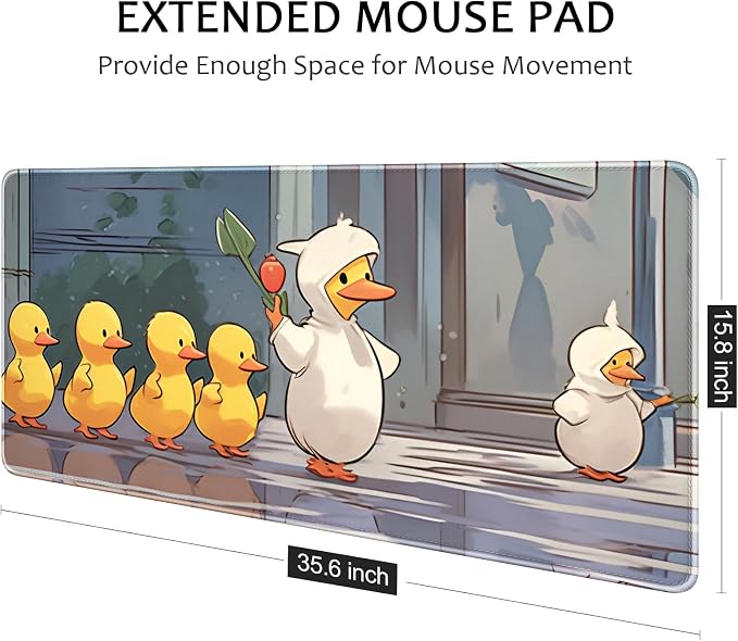 Auhoahsil Ultra Large Gaming Mousepad, XXL Extended Full Size Desktop Matt for Keyboard, Laptop & Computer, 35.5 x 15.7 in, Anime Cute Ducks - Image 4