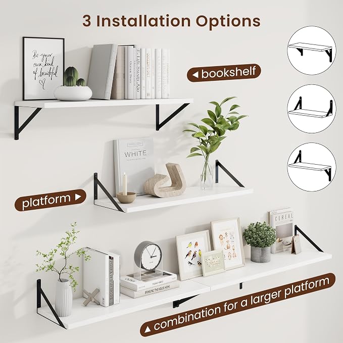 Axeman 30 Inch Floating Shelves, 10 Inch Deep White Wall Shelves Set of 2 - Image 4