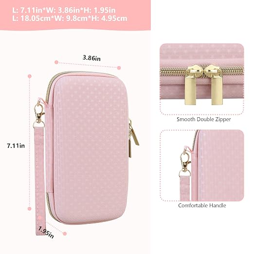 Supmay Hard Carrying Case Compatible with Nintendo DS Lite NDSL, Gameboy Advance Games Storage Holder Travel Bag with Mesh Pocket for USB Charging Cable, Stylus, Earphones, Game Cartridge, Pink - Image 3