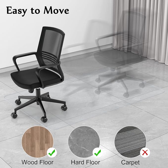Blvornl Office Chair Mat for Hard Wood Floor, Sturdy Plastic Protector Floor Mat for Office Chairs, Rectangle Transparent PVC Computer Hard Floor Chair Mat for Desk, Office, Home (Clear, 47 X 47in) - Image 3