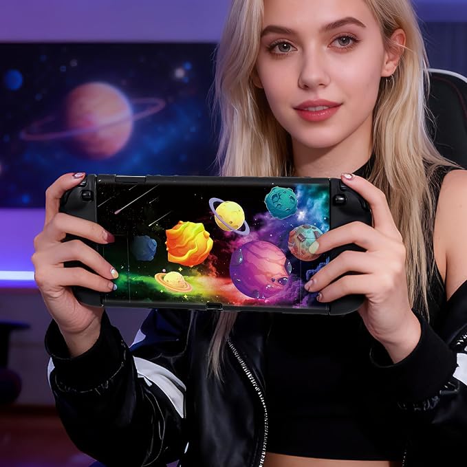 DLseego Protective Soft Case for Nintendo Switch 2 (2025), Soft Grip Cover for Handle, Detachable Joy-C Controller Shockproof & Scratch-Resistant Console Shell, 2 Thumb Grips, Planets - Colourful 3 - Image 3
