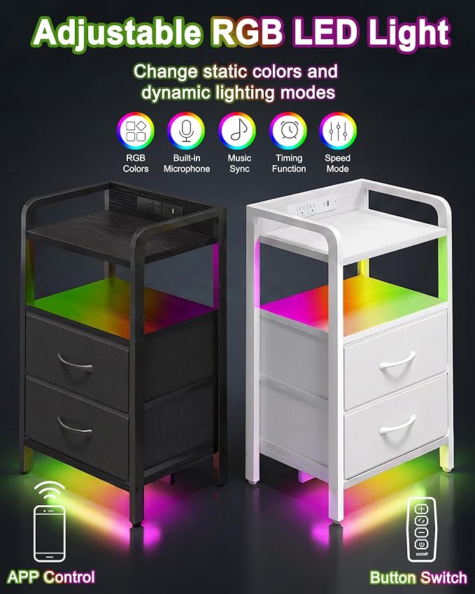 Fixwal Led Nightstand with Multiple Gradient Color Light Effects, Black - Image 5