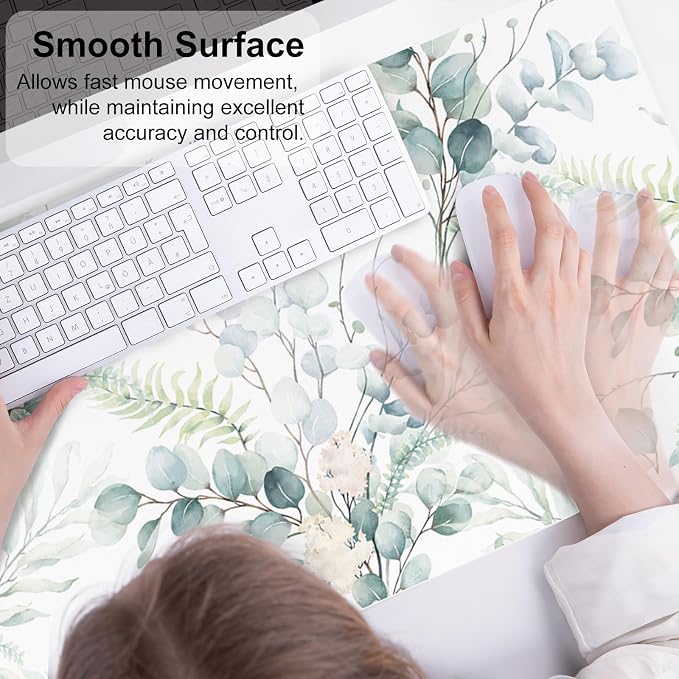 QiyI PU Leather Large Mouse Pad, 31.5" x 15.7", Eucalyptus Leaf | Desk Décor Accessories, Extended Size, Waterproof & Easy to Clean, Smooth Surface, Non Slip Desk Organization - Image 4