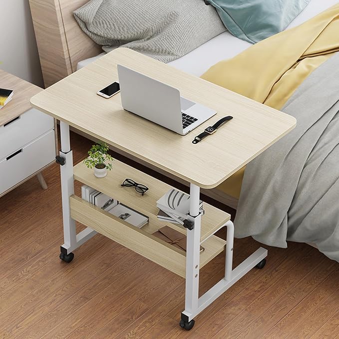 Standing Desk Rolling Computer Work Desks on Wheels, Height Adjustable Sturdy Construction Spacious Desktop with Casters Easy Movement Laptop Desk Table Office Mobility Workstation Beige by Taeiur