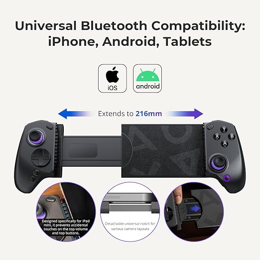 abxylute S8 Bluetooth Mobile Gaming Controller for Switch 1&2, iPhone15/16/17, iPad Android Phones Tablets, Portable Wireless Gamepad with Hall Joystick, Hall Trigger, Customizable Buttons＆Key Mapping - Image 3
