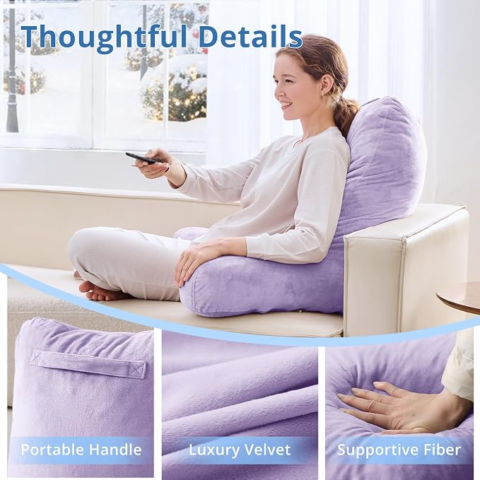 Sasttie Reading Pillow for Bed, Back Pillow for Sitting Up, Lavender - Image 4