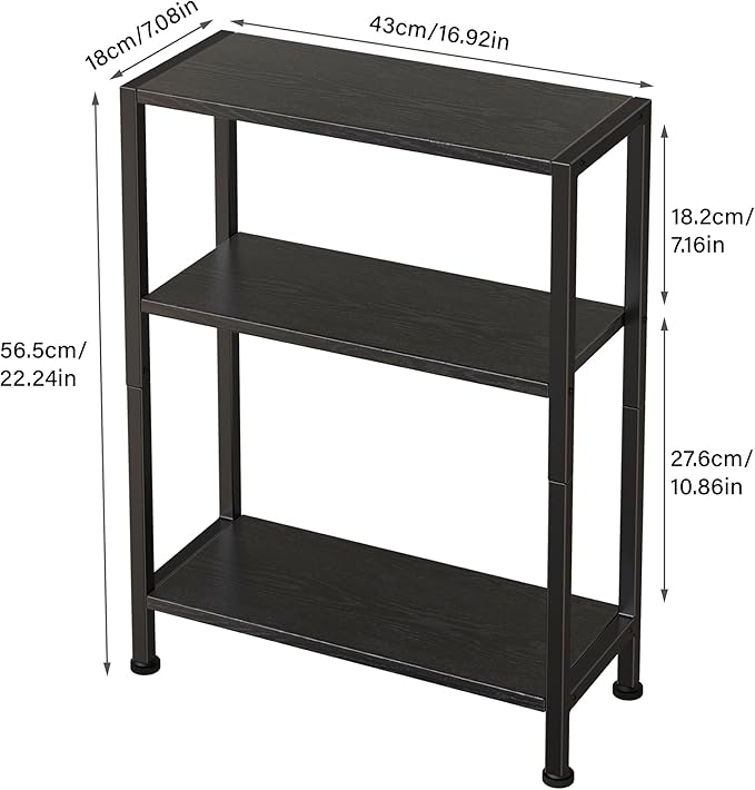 3-Tier Side Table Set of 2, Small End Table, Sofa Side Table for Narrow Spaces, Slim End Table, Nightstand Table, for Living Room Bedroom Office, Black - Image 3