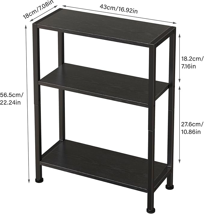 3-Tier Side Table, Small EndTable, Sofa SideTable for Narrow Spaces, Slim EndTable, NightstandTable, Skinny Bedside Table, for Living Room, Bedroom, Office, Black - Image 3