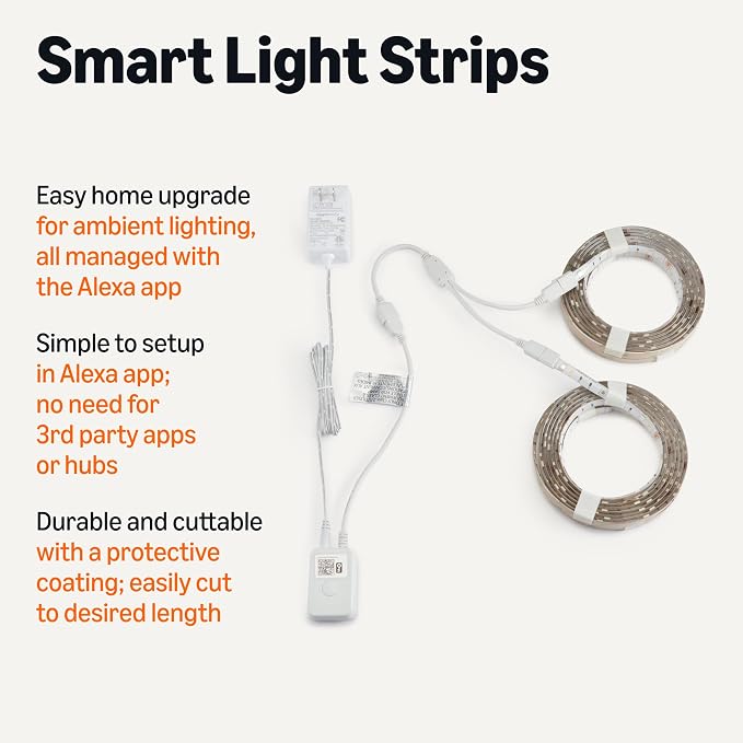Amazon Basics Smart LED Light Strip, 32.8 Feet (2 Rolls of 16.4 Feet), RGB + Tunable White, Color Changing, App Control, Voice Control, Works with Alexa Only, 2.4 GHz Wi-Fi, No Hub Required - Image 2