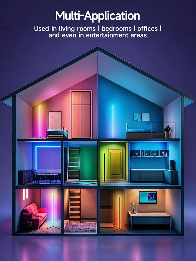Tyute Corner Floor Lamp, RGB LED Corner Lamp with Music Sync, Smart App and Remote Control Color Changing Ambience Light, LED Lamp with 16 Million Colors for Bedroom, Living Room Gaming Room - Image 8