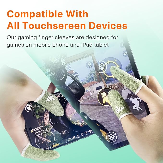 JWH 16 PCS Mobile Gaming Finger Sleeves for Dedales Gamer Profesionales Silver Fiber Thumb Sleeves with Pubg Controller Anti Slip Sweat Proof Finger Gloves (8XBlue+8XGreen+Box+Game Controller) - Image 6