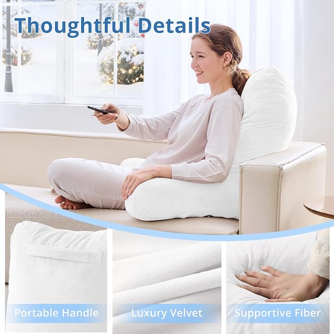 Sasttie Reading Pillow for Bed, Back Pillow for Sitting Up, White - Image 4