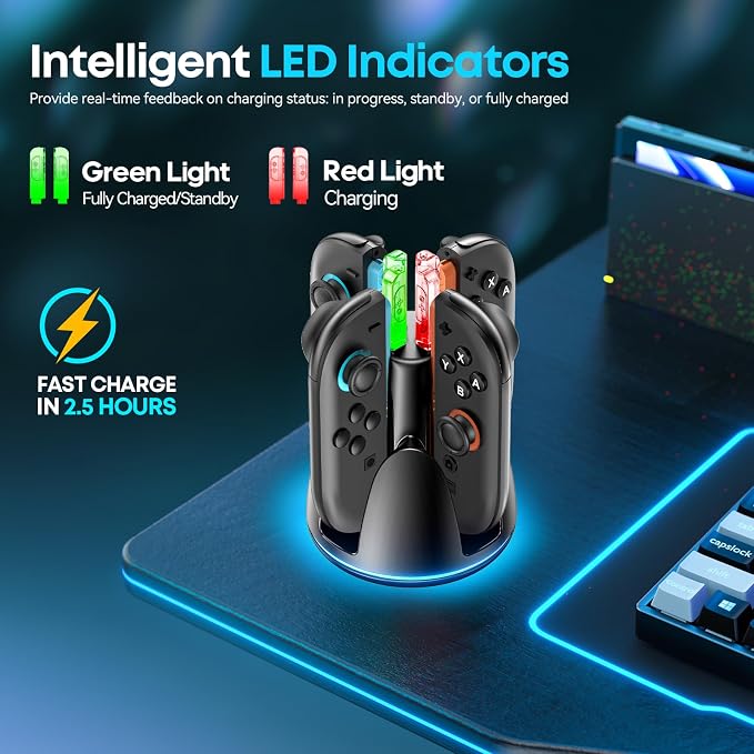 Switch Joycon Charger for SW 2 Model, Fast SW Charger Station with 9 RGB Lighting Modes & Dual-Direction Magnetic, Switch 2 Controller Charging Dock Accessories - Image 2