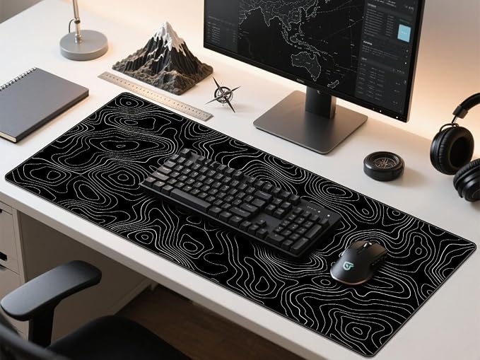 Rinaze Extra Large Gaming Mouse Pad with Black Topographic, XXL Mousepad, Big Mouse Mat Desk Pad, Non Slip Keyboard Pad for Gaming Computer Laptop PC Office Desk Accessories - Image 9