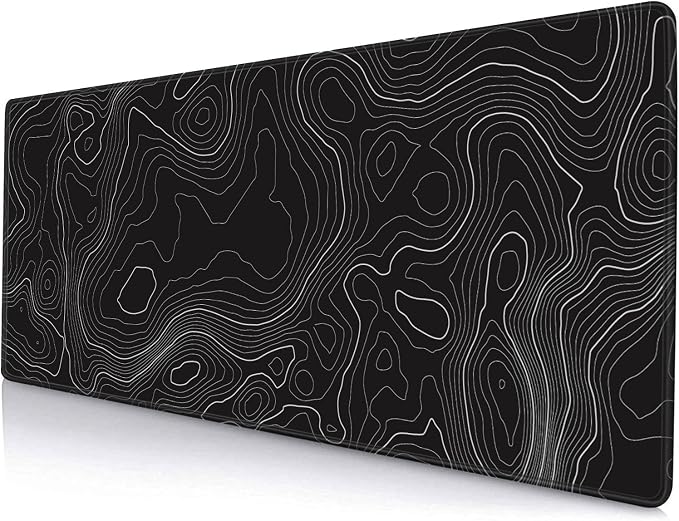 Gaming Mouse Pad, Large Topographic Mouse Pads for Desk, Non-Slip Rubber Base Mousepad, Keyboard Mouse Mat, Desk Pad with Stitched Edges, 31.5x11.8inch, Black Geographic Lines by SANWUMIAN