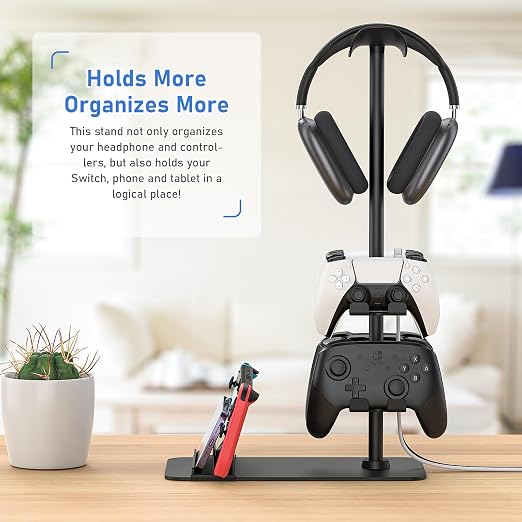 MANMUVIMO Headset Stand Controller Holder for 1 Headset and 4 Controller, Headphone Game Controller Stand for Desk, Gamer Gifts, Organizer Rack for iPad/Mobile Phone, Gaming Room Accessories - Image 4