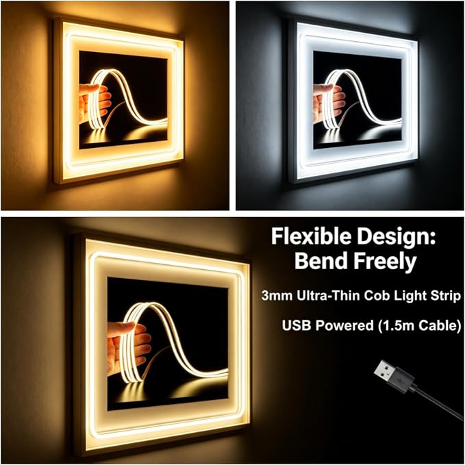 Ultra-Narrow 3mm USB COB LED Strip Lights Self-Adhesive, for Kitchen Cabinets, Bedroom, Gaming Desk (6000k Cool White, 3ft) - Image 5