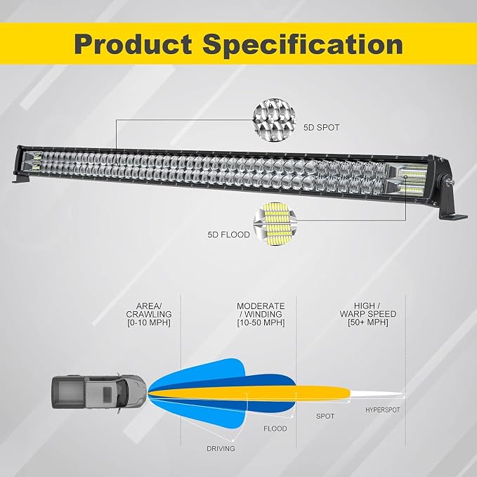 5D 52Inch Straight LED Light Bar 4Inch LED Pods White/Amber Strobe - Image 3