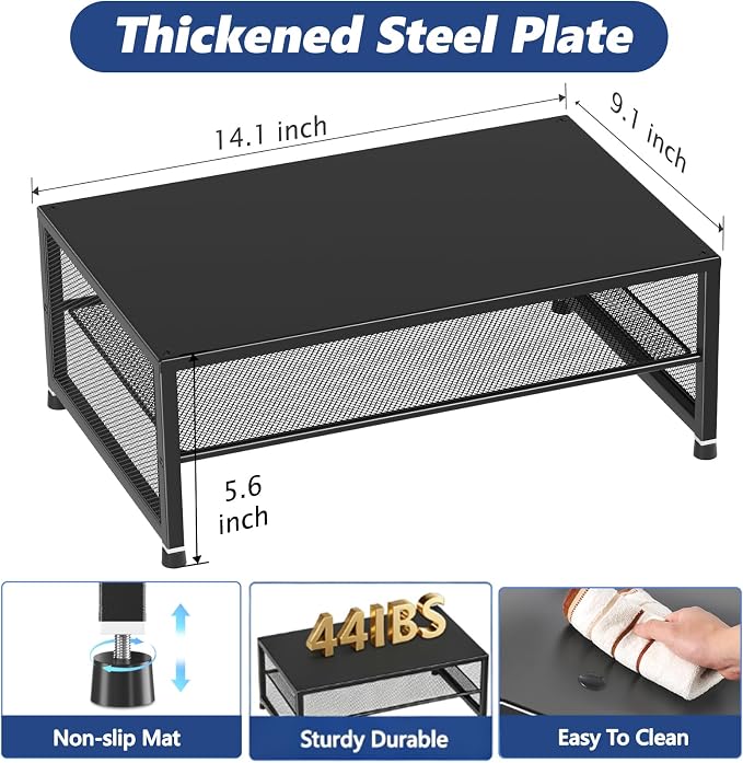 OPNICE 2-Tier Computer Monitor Stand Riser, Laptop Stand for Desk, Desk Organizer for Office, Home and School Supplies, Black - Image 2