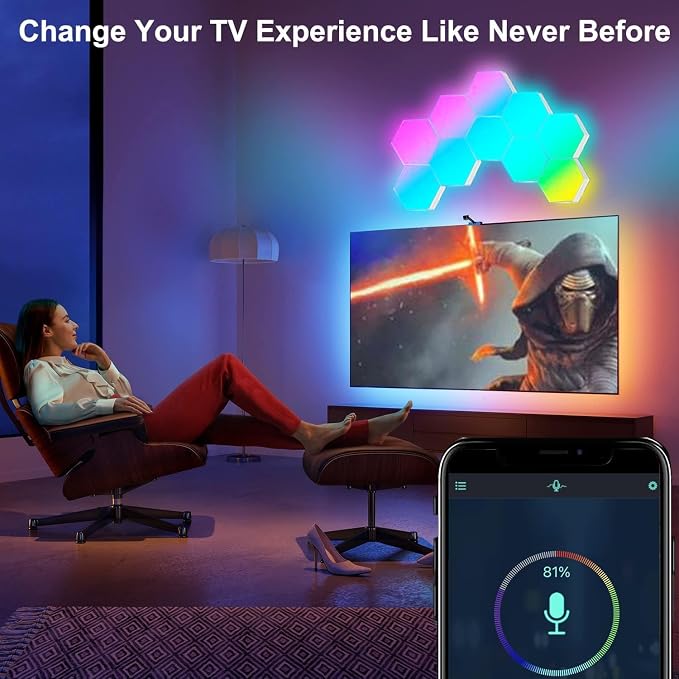 Gaming LED Hexagon Lights, Smart Hexagon Wall Lights App and Remote Control, LED Light Panels for Wall Music Sync, DIY Geometry RGB Gaming Room Decor for Living Bedroom Streaming, 7 Panels - Image 6