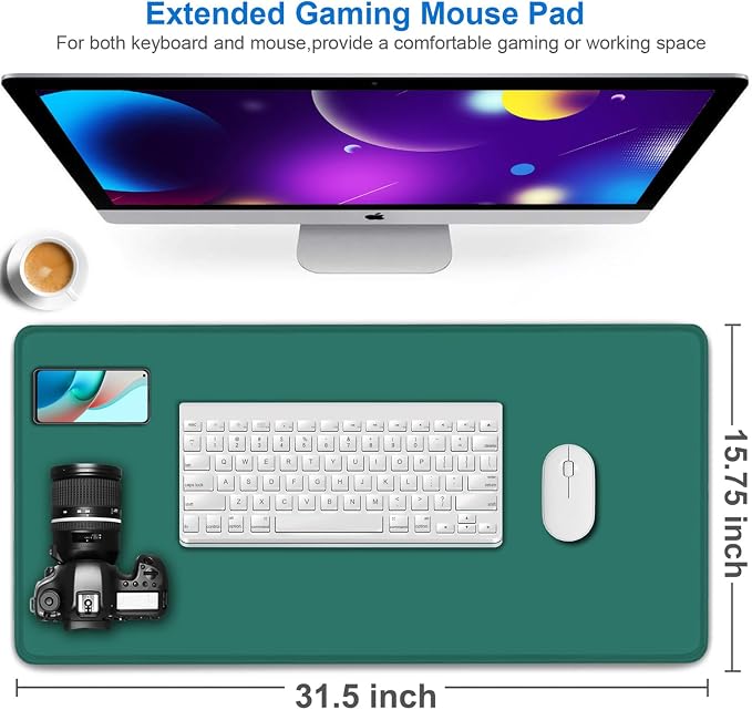 Mouse Pad Large, 31.5x15.7 inch Gaming Computer Keyboard Mouse Mat, Water Resist Non-Slip Mousepad Rubber Base Long XXL Mouse Pad for Work & Gaming, Office & Home, Green - Image 2