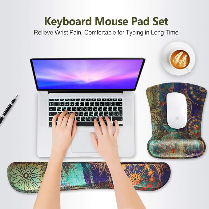 ToLuLu Keyboard Pad Wrist Rest Mouse Pad, Gel Ergonomic Mouse Pads Wrist Support for Computer Laptop Home Office, Mousepad Keyboard Wrist Support Memory Foam for Easy Typing Pain Relief, Mandala Arts - Image 2