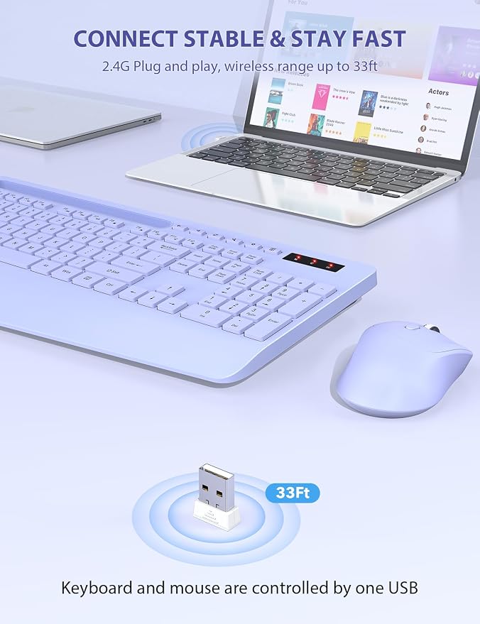 SABLUTE Wireless Keyboard and Mouse Combo, Full Size, Ergonomic Wrist Rest - Image 4