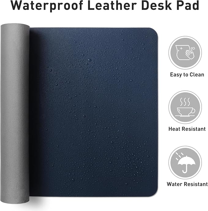 Aothia Leather Desk Pad Protector, Mouse Pad, Office Desk Mat, Non-Slip PU Leather Desk Blotter, Laptop Desk Pad, Waterproof Desk Writing Pad for Office and Home(Dark Blue,31.5" x 15.7") - Image 6