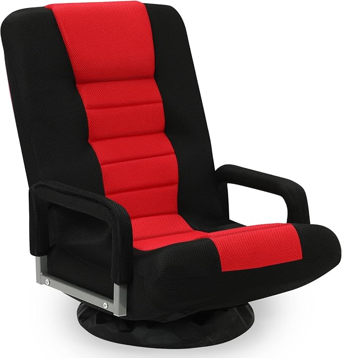 Swivel Floor Gaming Chair w/Armrests,Folding Video Reclining Sofa w/6 Adjustable Position, Padded Backrest & Cushion, Lazy Lounger Couch for E-Sports, Reading, Relaxing, Watching TV, Red by Buymoth