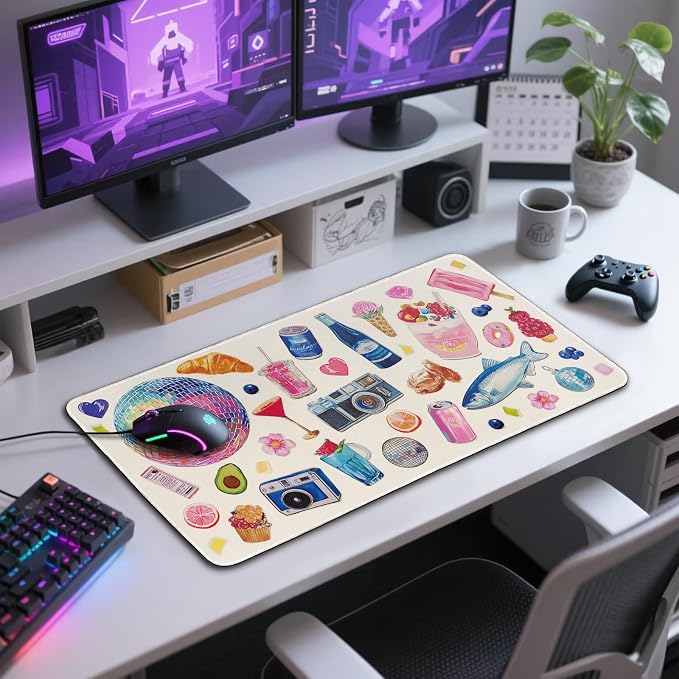 Large Mouse Pad Desk Mat 31.5"x15.7" Non Slip Watercolor Stickers | Extended Mousepad, Non-Slip Rubber Base , Stitched Edges, for Computer/Laptop/Office/Home - Image 7