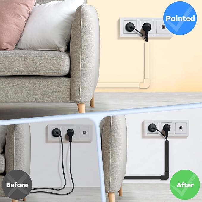 126in Cord Hider Kit, Wire Hiders for TV on Wall, Paintable Cable Management Kit, Wire Cover for Wall Mount TV, Hide Wires Along Wall, Black Cord Cover Wall Wire Management, 8xL15.7in W0.95in H0.55in - Image 6