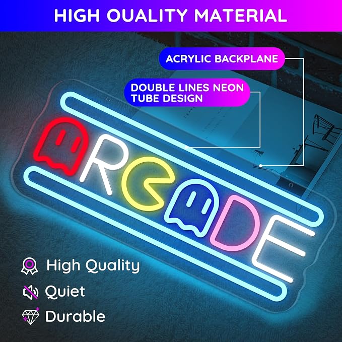 Arcade Neon Light Sign LED USB Powered Dimmable, Retro Ghost Arcade Game Room Neon Lighted Sign for Gaming Room Wall Decor Man Cave for Bedroom Baseroom Decorations Gift - Image 3