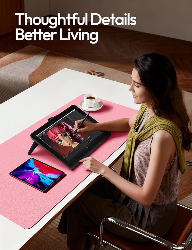 YSAGi Leather Desk Pad Protector, Office Desk Mat, Large Mouse Pad, Non-Slip PU Leather Desk Blotter, Laptop Desk Pad, Waterproof Desk Writing Pad for Office and Home (Pink, 47" x 17") - Image 3