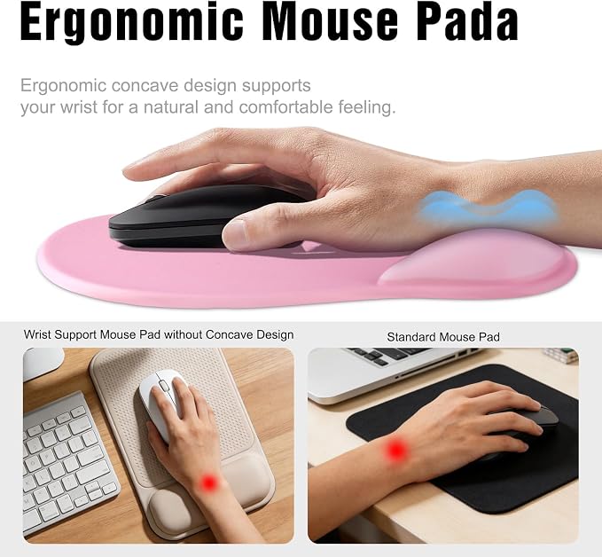 Ergonomic Mouse Pad with Wrist Rest - Gel Wrist Support Mousepad with Non-Slip PU Base for Computer, Laptop, Office & Home - Image 3