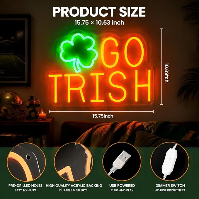 Shamrock Neon Sign Green Orange IRISH Neon Light for Wall Decor - Image 5